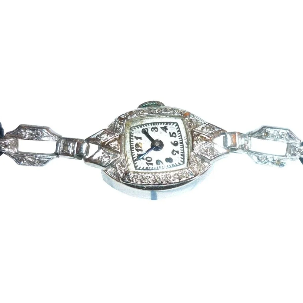 Art Deco Ollendorff 14K Solid Gold Diamond Watch Cocktail Wrist watch Swiss RUNS